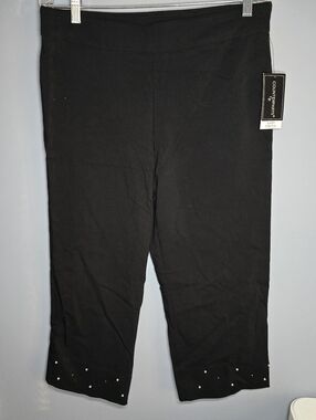 NEW Counterparts Stretch Capri Pants w/Pearl Studded Hems-Womens 12-Black-Casual